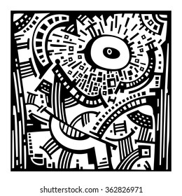 Abstract woodcut style pattern. Vector design element illustration
