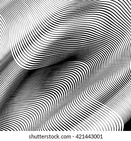 Abstract woodcut styled background with waves of lines