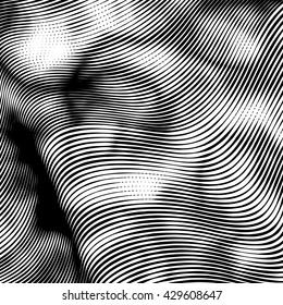 Abstract woodcut styled background with waves of lines