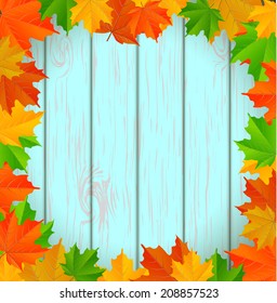 abstract wooden background with maple leaves , vector illustration, eps 10 with transparency