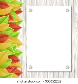 abstract wooden background with maple leaves. vector illustration