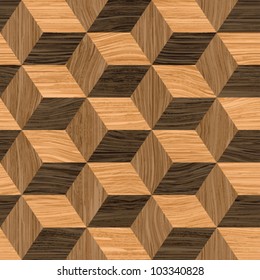 Abstract wooden striped textured cubes parquet background. Seamless pattern. Vector.