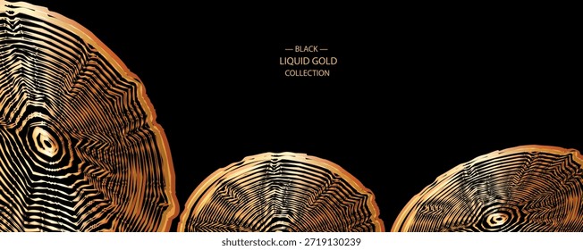 Abstract wooden texture showcasing natural tree rings with gold accents, flowing lines, and elegant patterns perfect for luxury invitation templates.