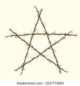 Forma abstracta de estrella de árbol de madera aislada sobre fondo blanco