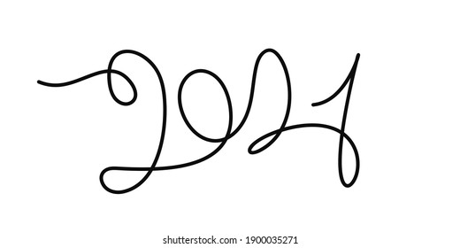 Abstract Word 2021Continuous Line Art Drawing Vector Illustration