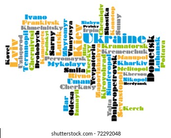 abstract word cloud based vector map of Ukraine
