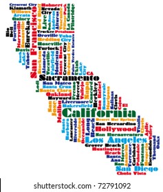 Abstract Word Cloud Based Vector Map Of California State