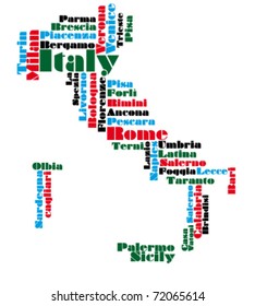 abstract word cloud map of Italy