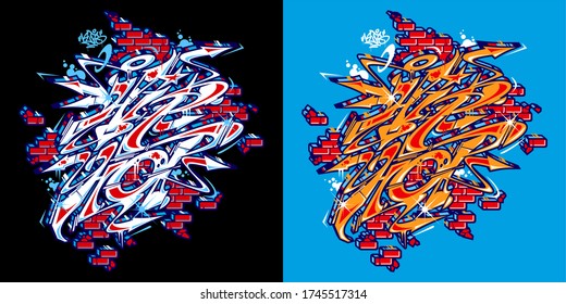 Abstract Word HipHop Graffiti Style Font Lettering Vector Illustration