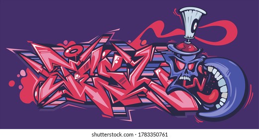 Abstract Word Lets Graffiti Style Font Lettering And Cartoon Spray Can Vector Illustration Art