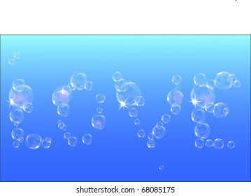 abstract word "love" from bubbles
