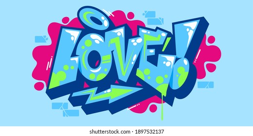 Abstract Word Love Graffiti Style Font Lettering. Vector Illustration Art For Happy Valentines Day Or Wedding