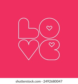 Abstract word love hearts background. Vector illustration