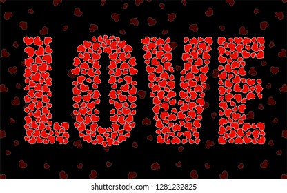 Abstract word love of little red hearts. Vector