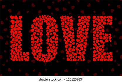 Abstract word love of little red hearts. Vector