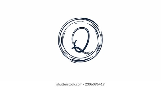 Abstract wordmark logo concept, handwritten alphabet letters inside circle
