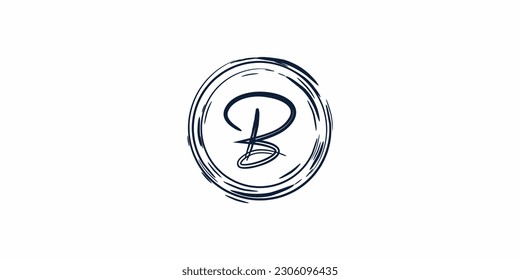 Concepto del logotipo de marca de palabras abstracta, letras alfabéticas manuscritas dentro del círculo
