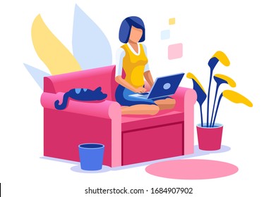 Sinopsis de trabajar en casa. La inspiración de una joven empresa para trabajar de moda en casa en el estudio de espacio de trabajo. Elegante ilustración vectorial en estilo de dibujo plano. Conceptos de trabajo compartido de equipo de desarrolladores