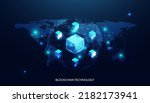 Abstract world blockchain technology cryptocurrency and fintech square cube crypto operations Connect block, data transmission, new technology system, Vector illustration.