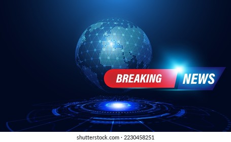 Abstract world circle breaking news concept background urgent news coverage latest news on a blue background.