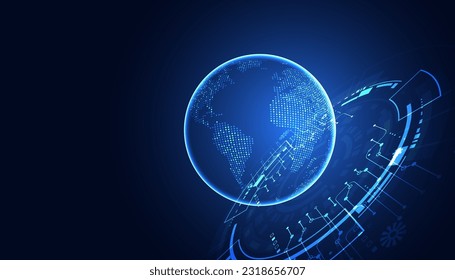 Abstract world circle circuit board speed futuristic modern on blue background 
