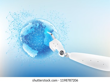 Abstract world communication and robotic hand that can use for business presentation.