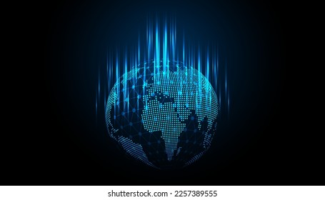 Resumen, mundo, digital, comunicación, internet inalámbrico o de alta velocidad. Sobre fondo azul, tecnología, moderna, futurista.