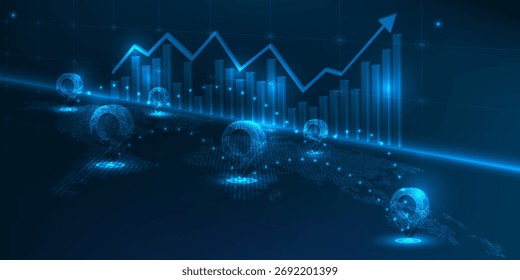Arte econômica mundial abstrata e fundo com crescimento empresarial logístico para negócios financeiros e investimento.Ilustrações vetoriais. 