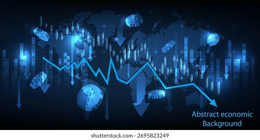 Arte econômica mundial abstrata e fundo com crise de recessão para empresas financeiras e de investimento.Ilustrações vetoriais.