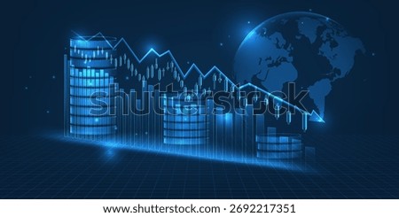 Abstract world economic downtrend graph artwork with decline,downturn and slump economics for financial and investment background.Vector illustrations. 