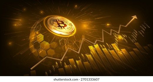 Abstract world economic uptrend graph of bitcoins prices artwork for financial and investment background.Vector illustrations. 