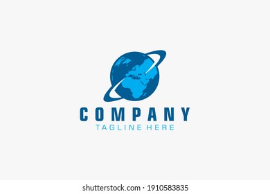 Abstract World Globe Logo. Blue Circle Globe isolated on White Background. Usable for Business and Technology Logos. Flat Vector Logo Design Template Element