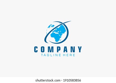 Abstract World Globe Logo. Blue Circle Globe isolated on White Background. Usable for Business and Technology Logos. Flat Vector Logo Design Template Element