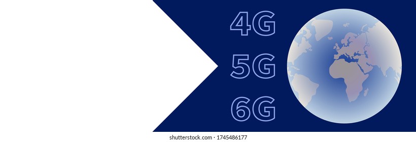 Abstract world globe. Mobile communications 4G 5G 6G. Global network connection. World globe on dark blue background. Logistic network. Technology banner. Design with copy space. Vector illustration