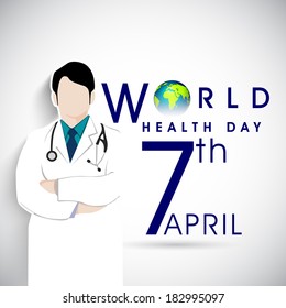 Abstract world health day concept with doctor and stylish text on grey background.