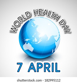 Abstract world health day concept with blue globe and stylish text on grey background.