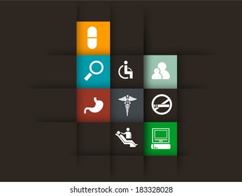Resumen del concepto del Día Mundial de la Salud con íconos médicos sobre fondo marrón.
