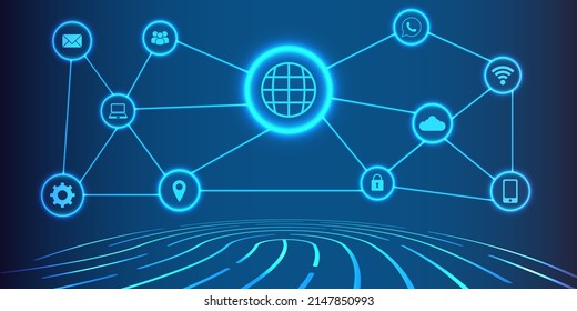 Abstract world icon connection technology background. Vector illustration with applications icons and devices. Digital Abstract technology background. online concepts. modern business technology.