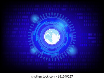 Abstract world map with around security technology and binary code background.