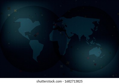 Abstract world map background with corona virus, vector eps  