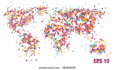 Abstract World Map Background. Polygonal, Triangle, Colourful Vector illustration EPS 10. 