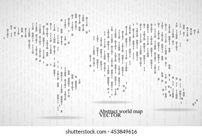 Abstract world map of binary computer code, technology background