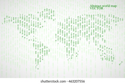Abstract world map of binary computer code, technology background