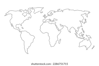 Abstract world map. Black outline silhouette on white background. Flat vector illustration. Background with Earth.