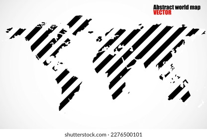 Abstract World map with black and white lines. World stripes map. Vector