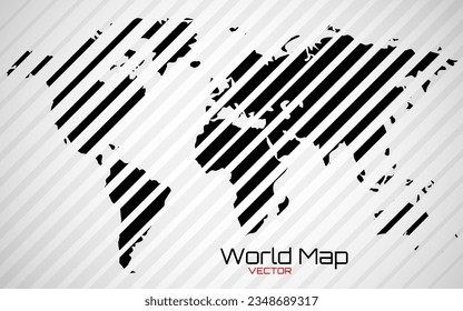 Abstract World map with black and white lines. World stripes map. Vector illustration