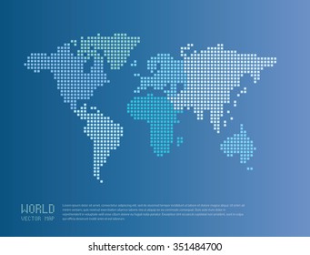 Abstract world map of blue square dots. Vector illustration.