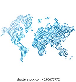 Abstract world map of blue star dots. Vector illustration. 