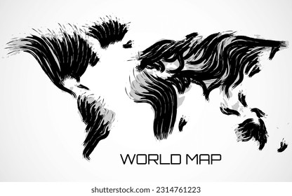 Abstract World map brush drawing. Vector illustration