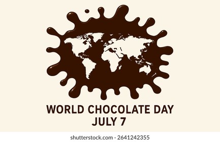 Abstract world map with chocolate splash representing World Chocolate Day July 7. Ideal for international celebration-themed graphics.